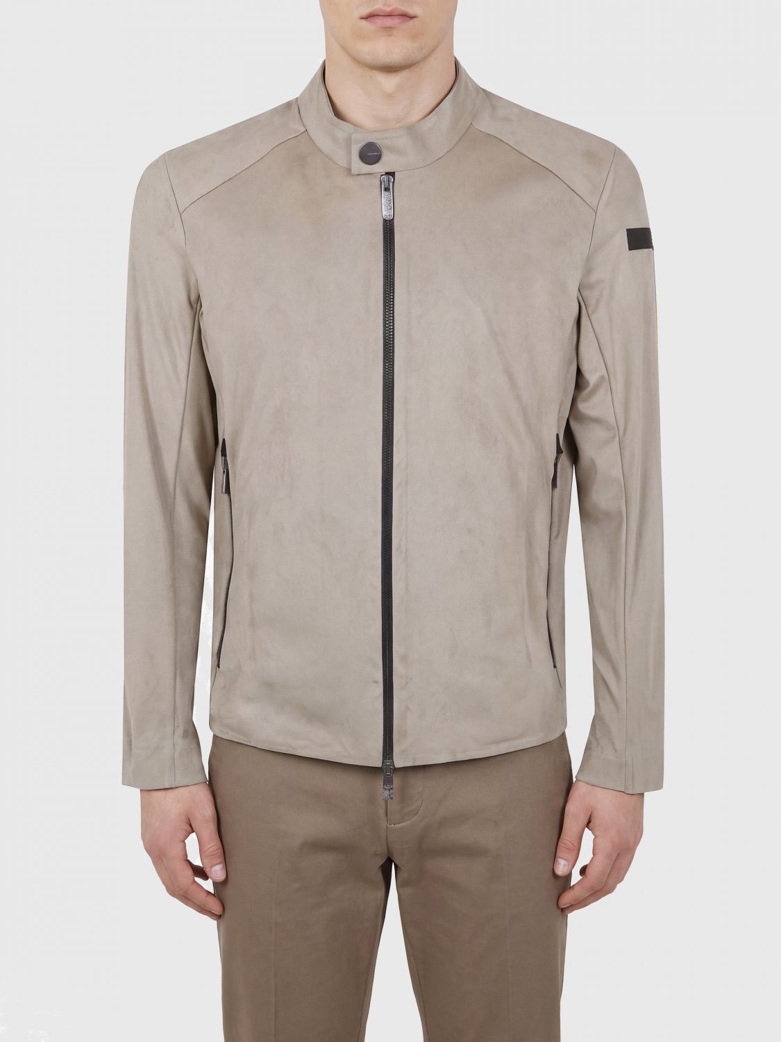 RRD Sueded Faux Leather Biker Jacket with a High Collar and Slim Fit