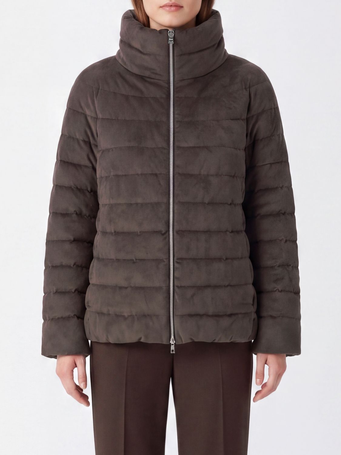 HERNO Quilted High Neck Short Puffer Jacket in Microfiber with Zip