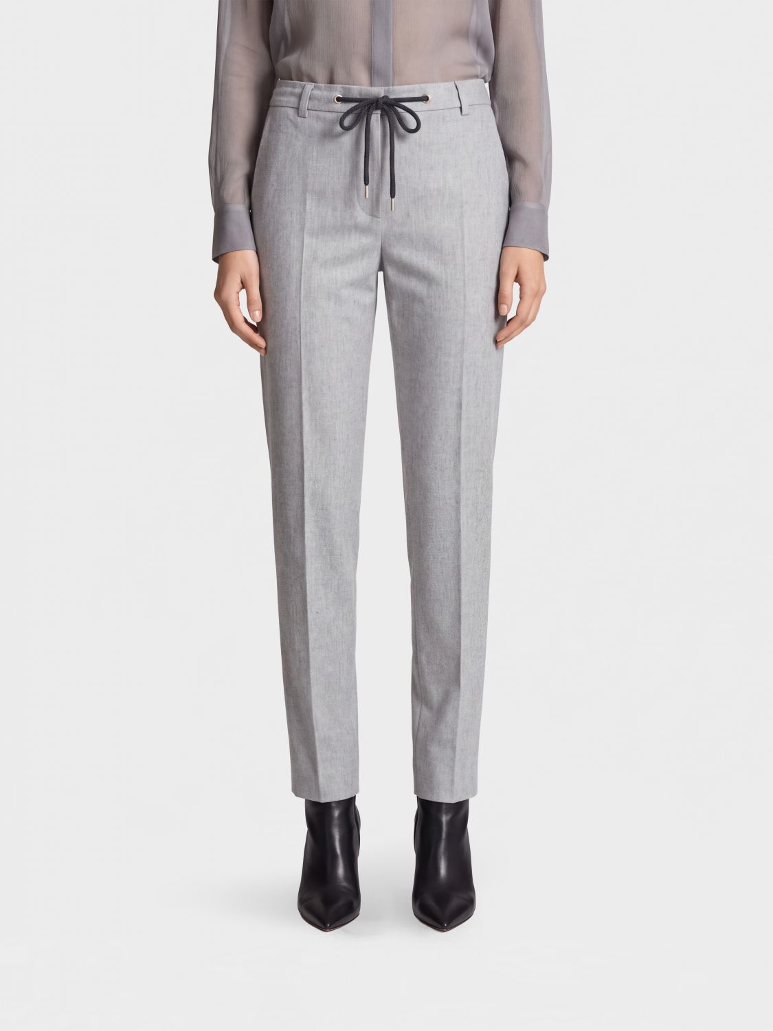ELEVENTY Slim-Fit Wool and Cashmere Trousers with Drawstring Waist