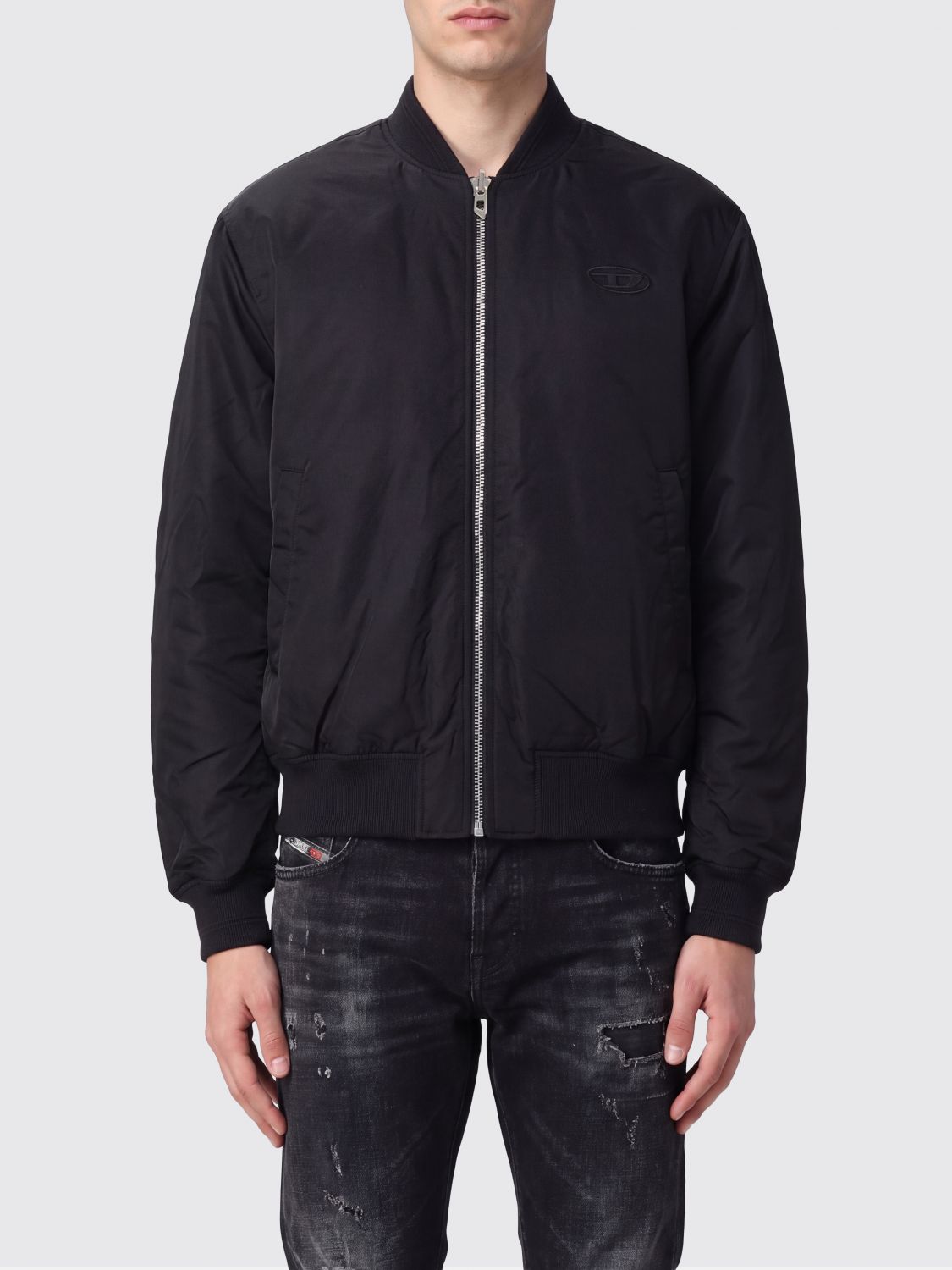 DIESEL W-Type-D1-Sl Embroidered Oval D Logo Bomber Jacket in Recycled Nylon