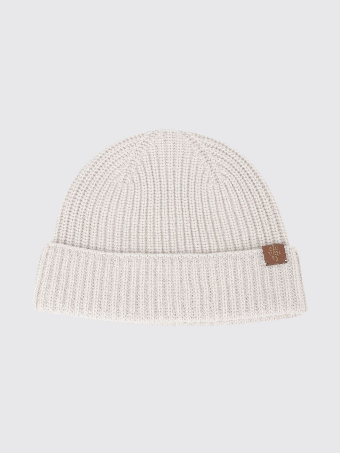 Eleventy Rib-Knit Pure Cashmere Beanie Hat with Cuff and Logo · OS