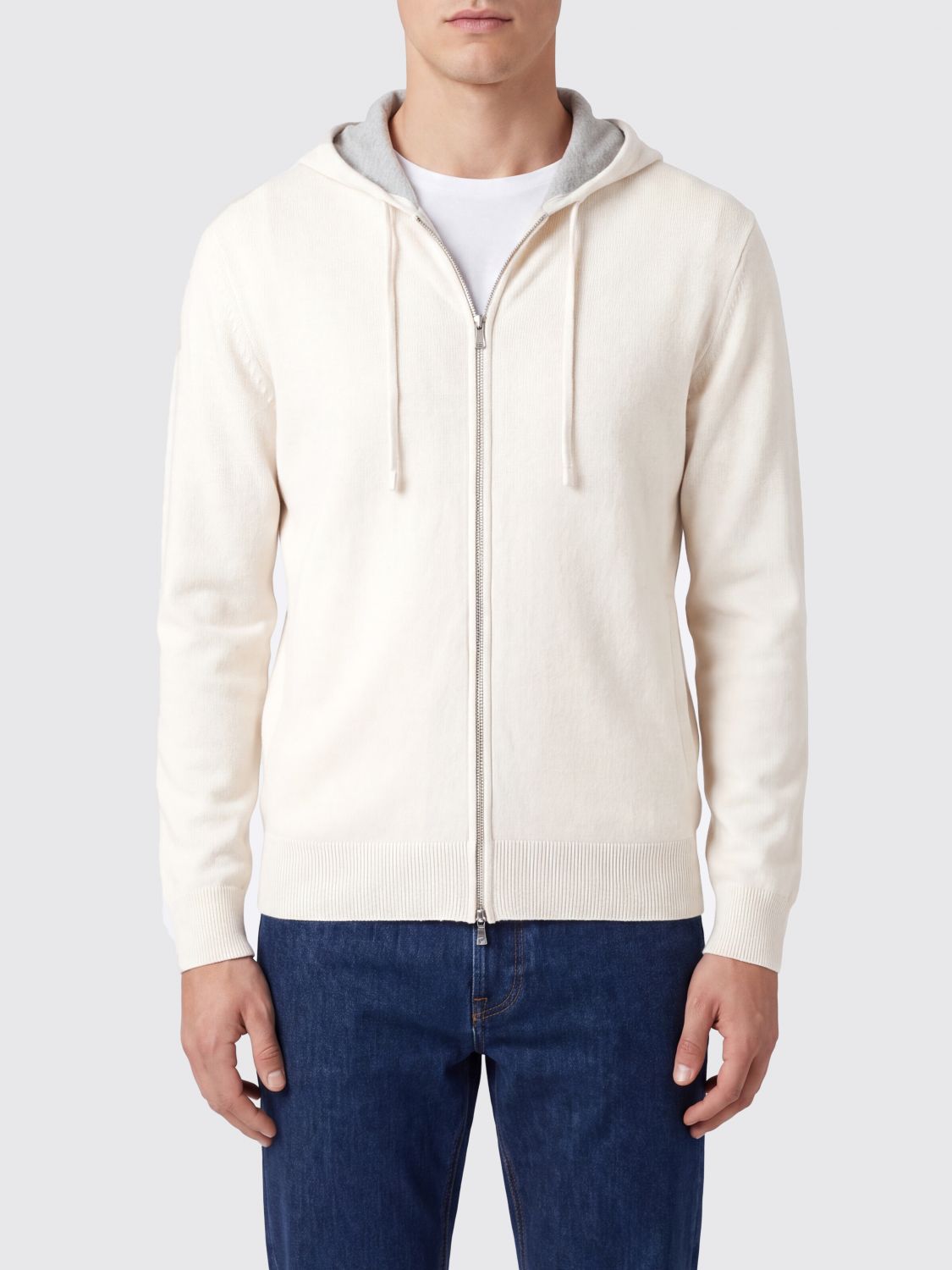 ELEVENTY Hooded Cashmere Zip-Up Sweatshirt with Ribbed Trims