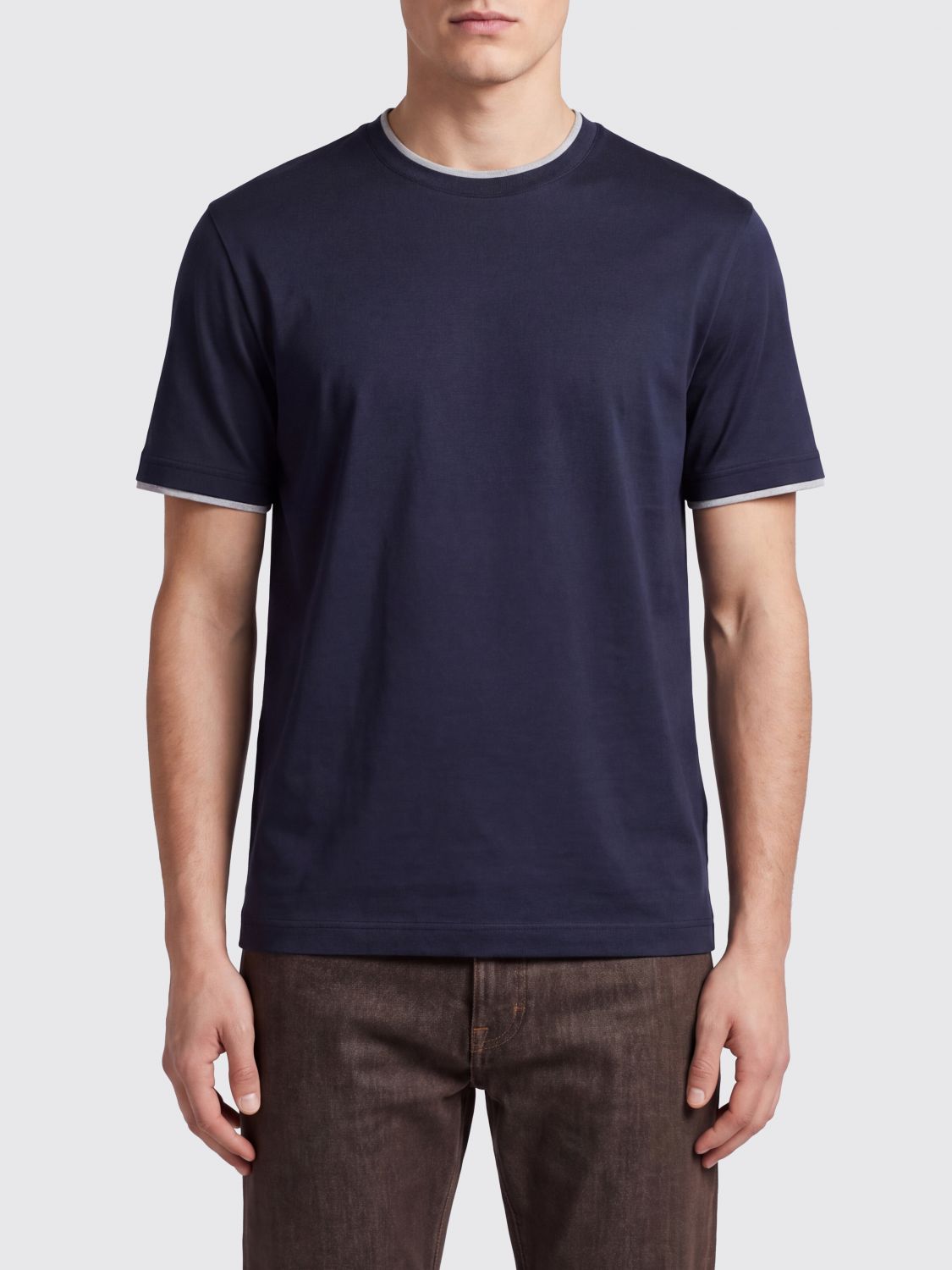 ELEVENTY Baumwoll-T-Shirt mit Rundhalsausschnitt und Kontrastbesätzen
