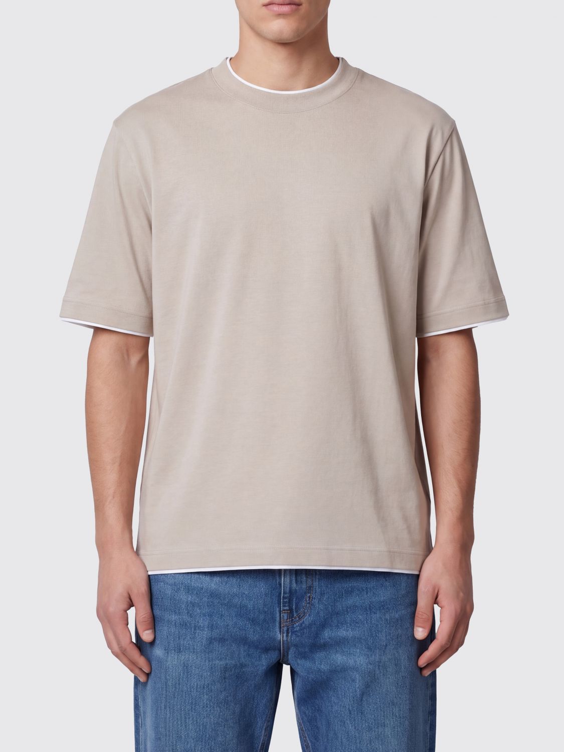 Eleventy Cotton Crew-Neck T-Shirt with Contrast Trims