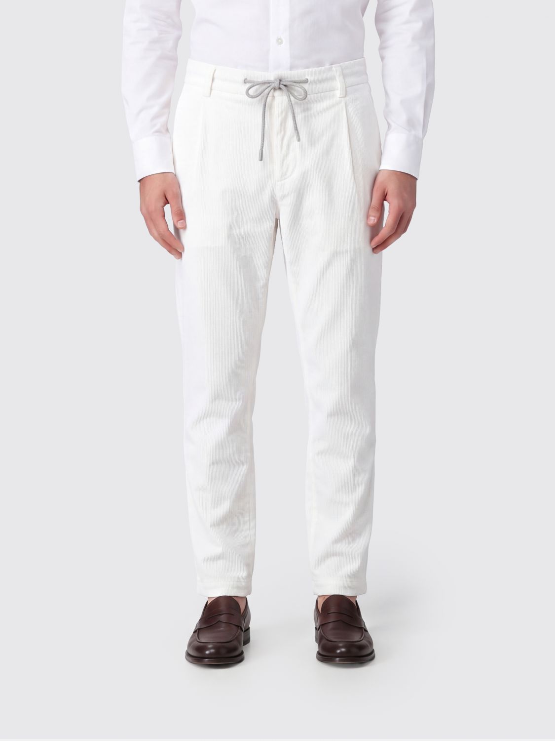 Eleventy Slim Fit Corduroy Trousers with Drawstring Waist and Pleats