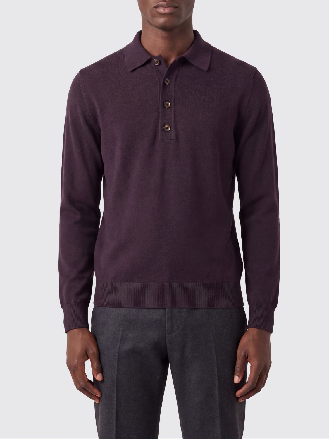 ELEVENTY Long-Sleeved Knit Polo Shirt in Cashmere and Cotton Blend