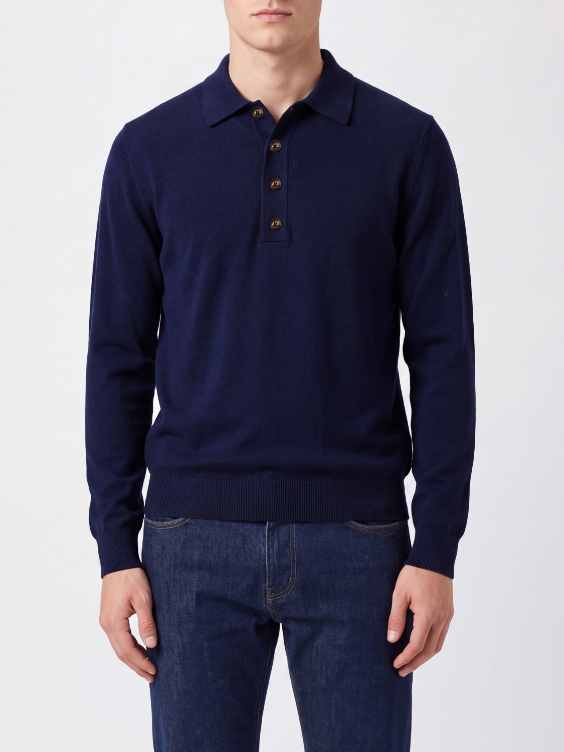 ELEVENTY Polo in maglia a maniche lunghe in misto cashmere e cotone