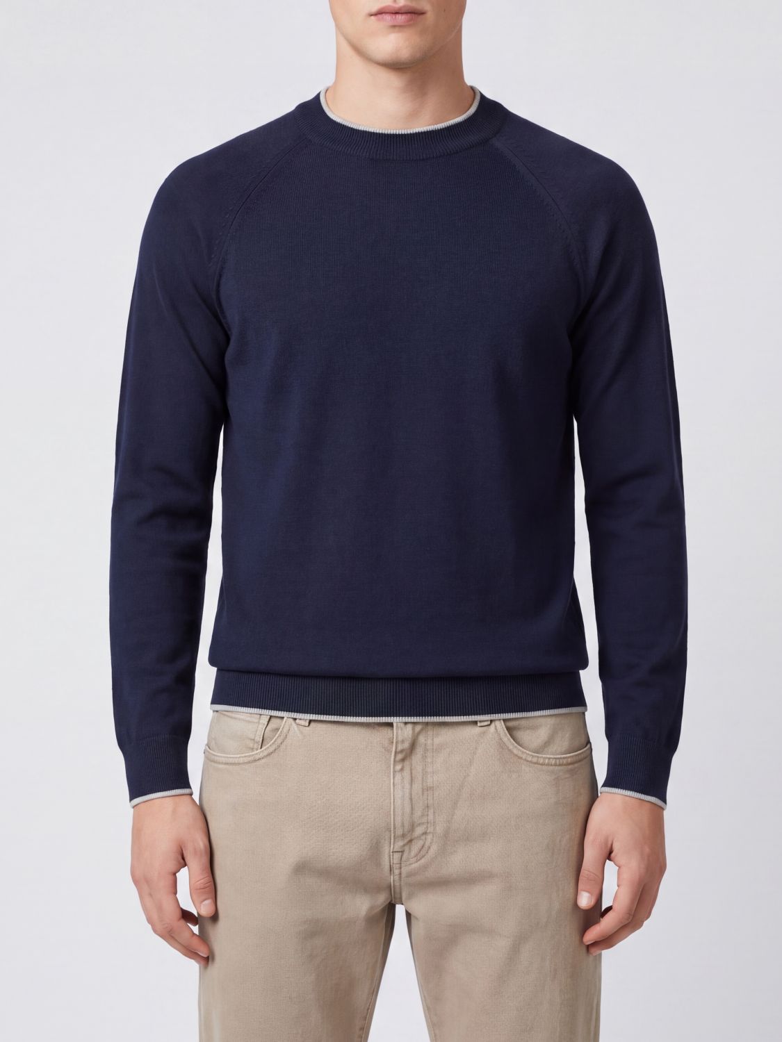 Eleventy Long-Sleeved Crewneck Jumper in Pure Wool with Ribbed Trims