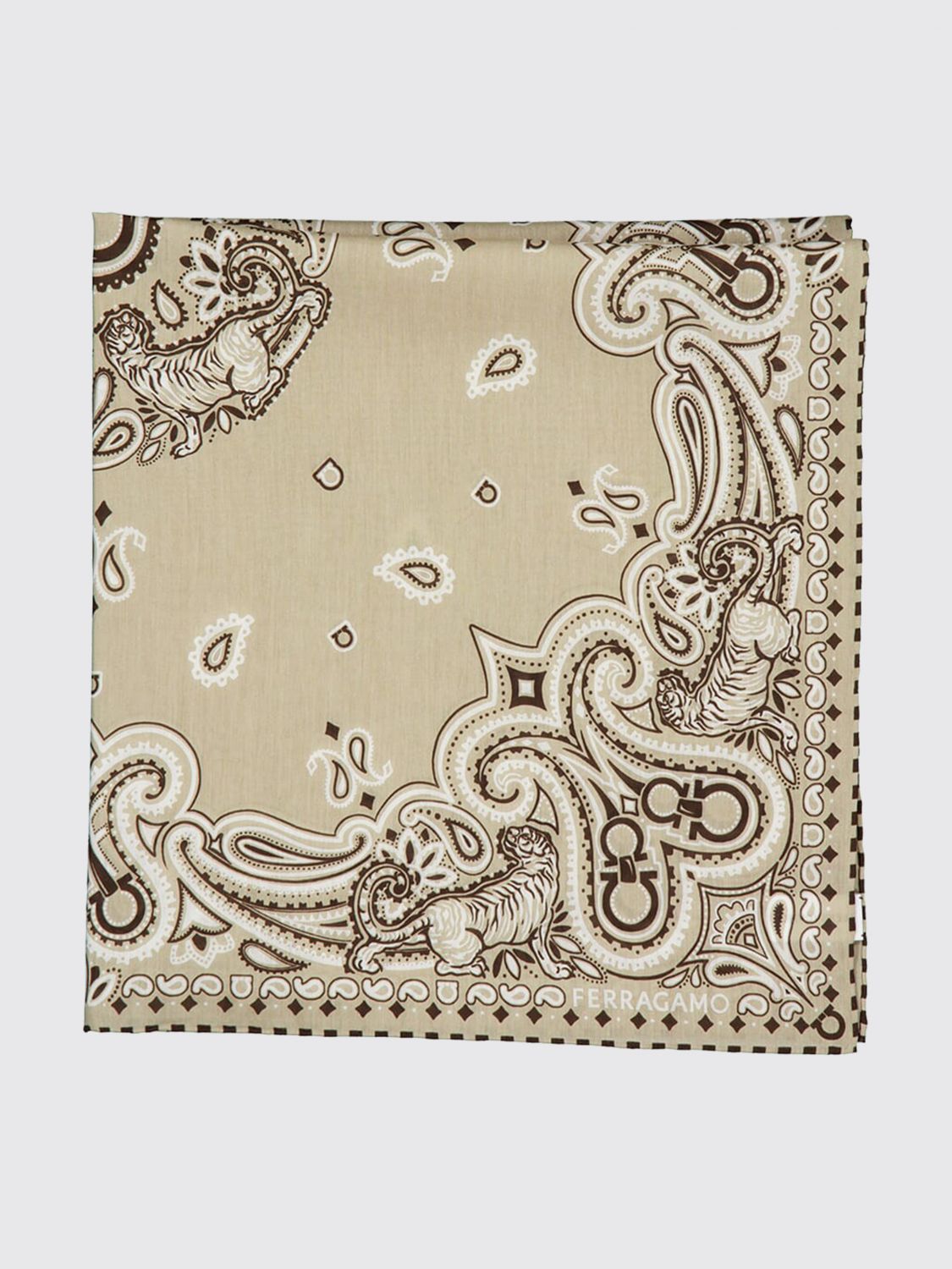 Ferragamo Arabesque Square Foulard in Cotton and Silk with Bandana Print · OS