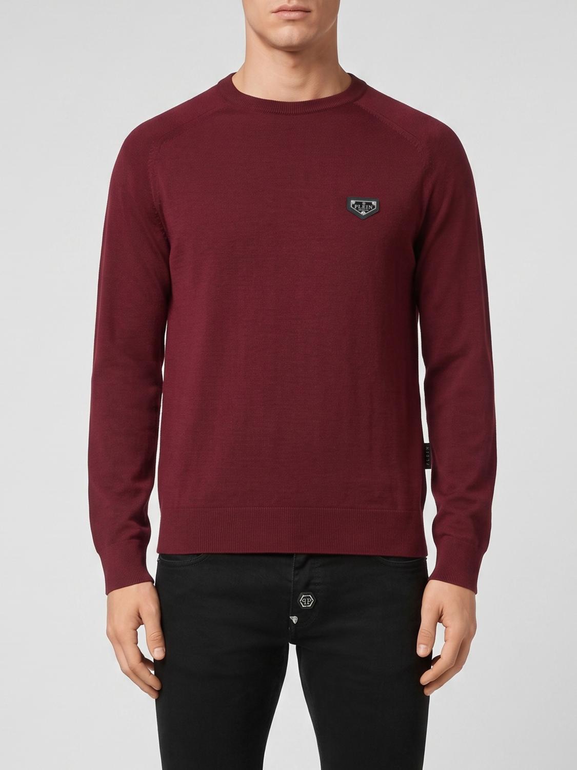 PHILIPP PLEIN Maglia girocollo in cotone a maniche lunghe con polsi a costine