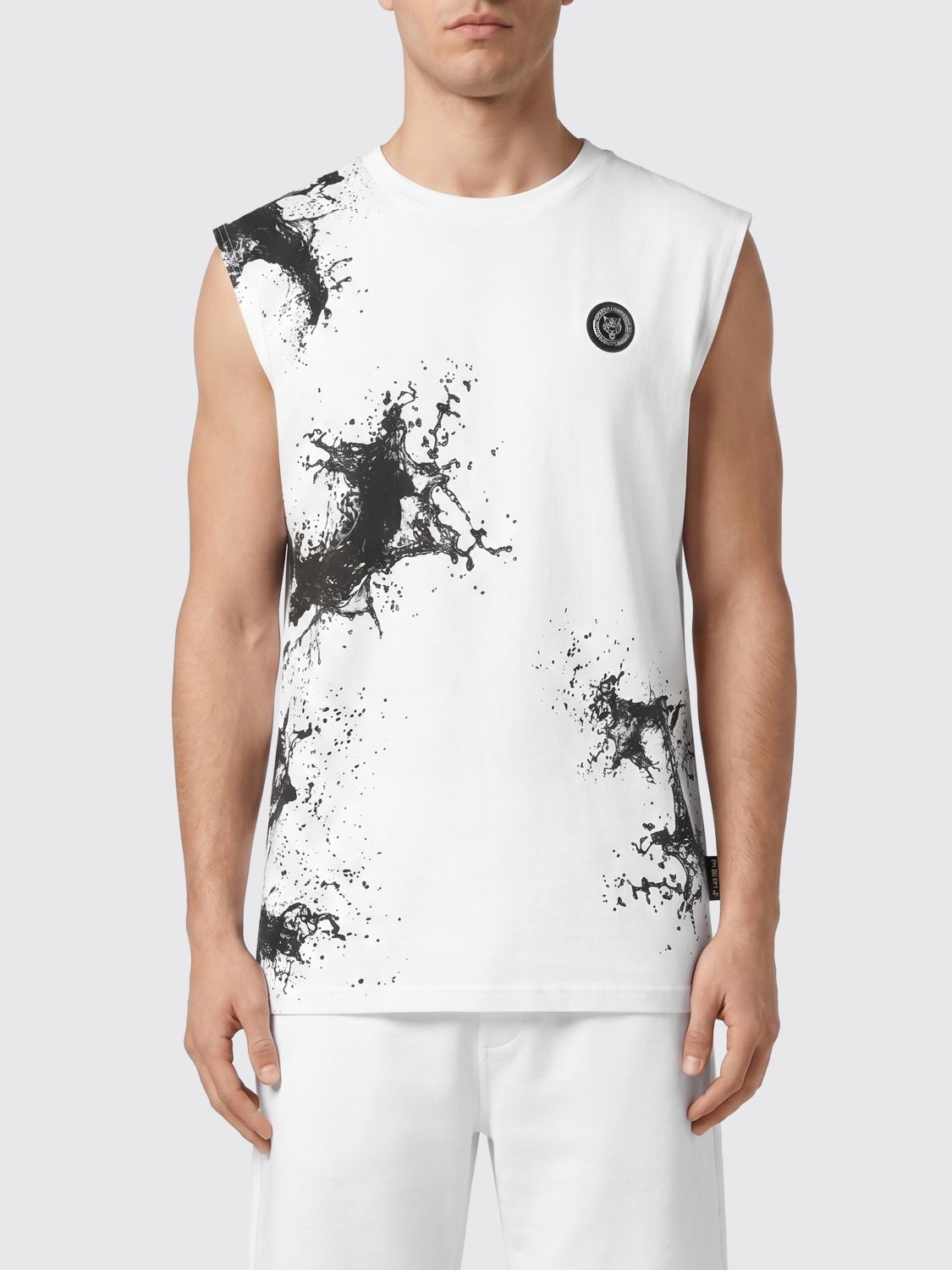 Plein Sport Canotta in cotone con stampa astratta e logo Hexagon