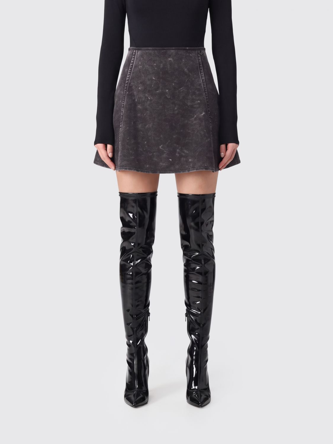 DIESEL O-Erina High-Waisted A-Line Polyurethane Mini Skirt with Off-Center Zip