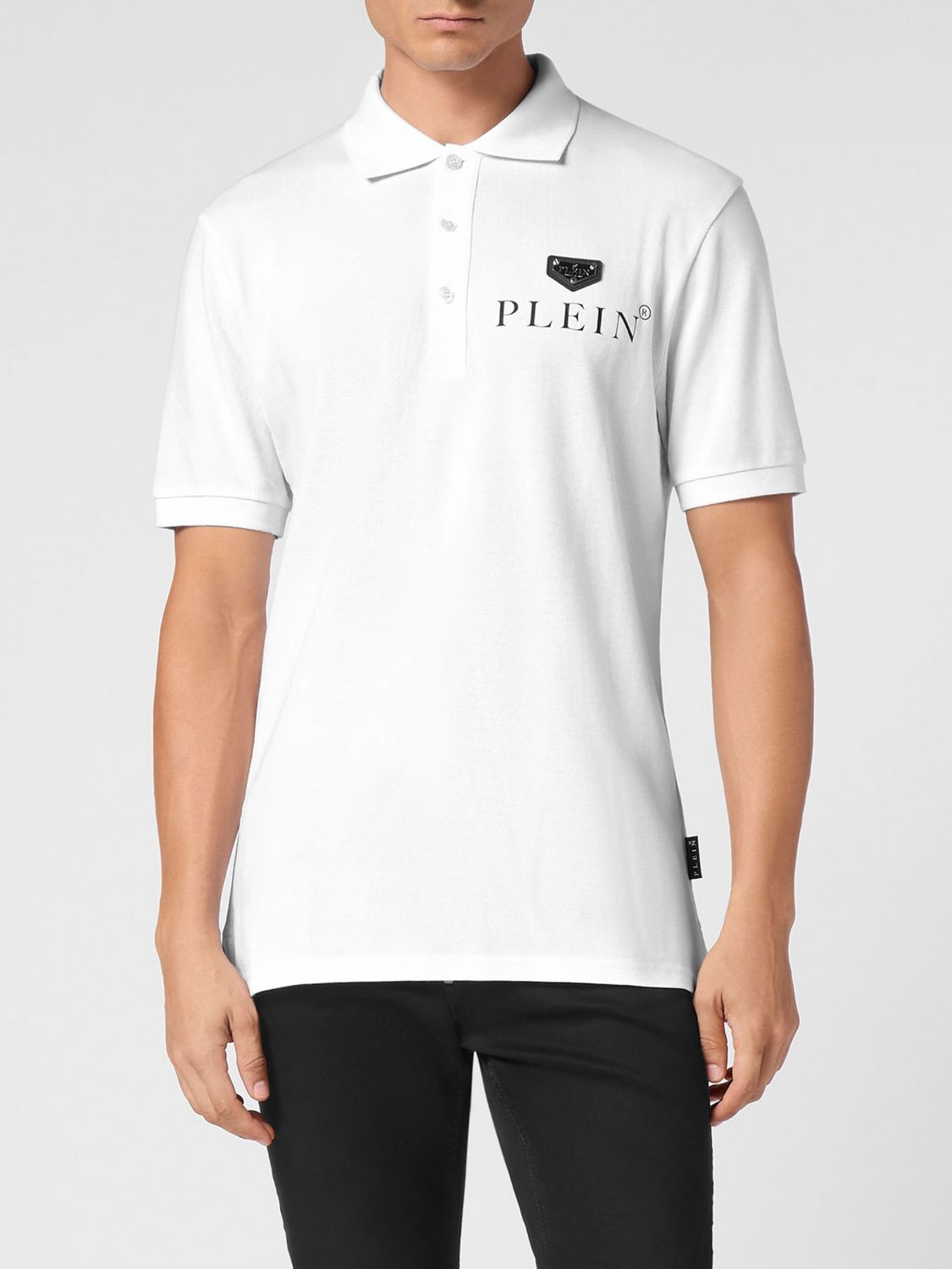 PHILIPP PLEIN Short-Sleeve Stretch Cotton Polo Shirt with Metal Logo