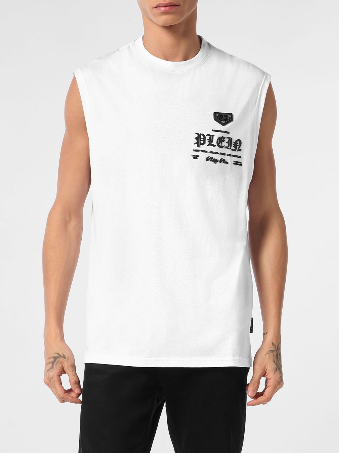 PHILIPP PLEIN Cotton Tank Top with Contrast Front Logo