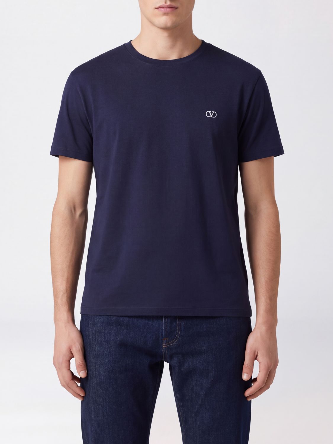 Valentino Garavani Crew Neck Cotton T-shirt with VLogo Signature