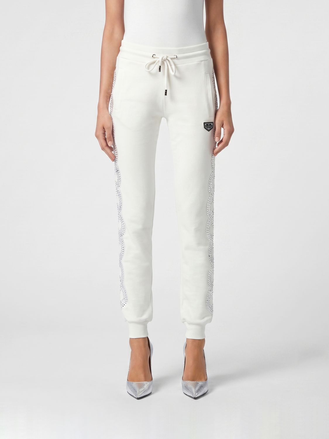 PHILIPP PLEIN Pantaloni jogging in jersey con ricami di strass e coulisse in vita