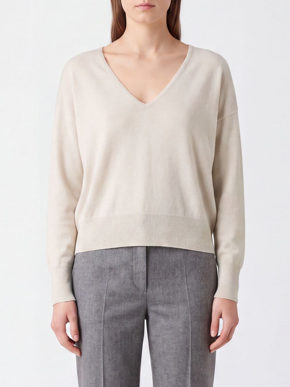 ROBERTO COLLINA Merino Wool and Cashmere V-Neck Jumper with Dropped Shoulders