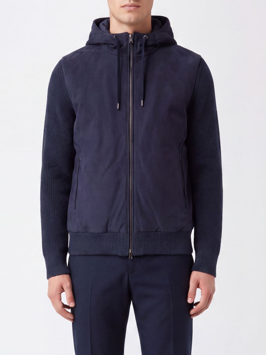 HERNO Resort Hooded Bomber Jacket in Padded Wool and Microfiber