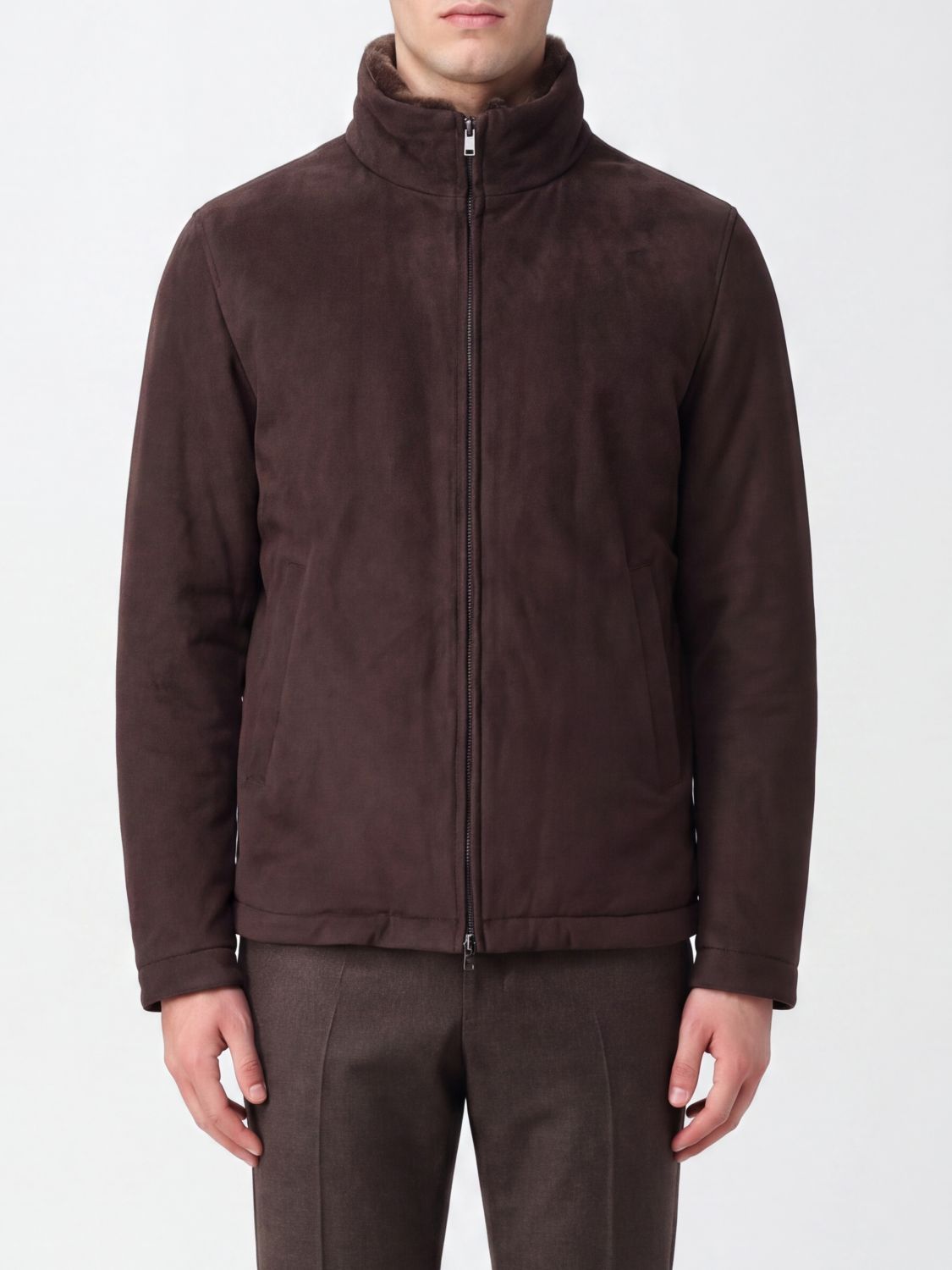 HERNO High Neck Bomber Jacket in Water-Repellent Microfiber with Zip