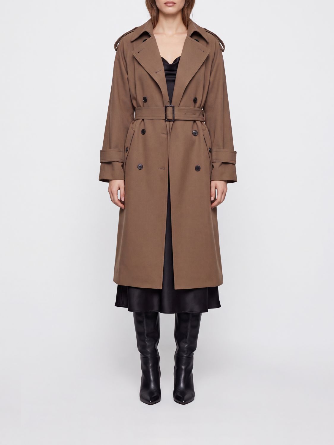 MAX MARA Langer doppelreihiger Trenchcoat aus reiner Schurwolle mit Gürtel