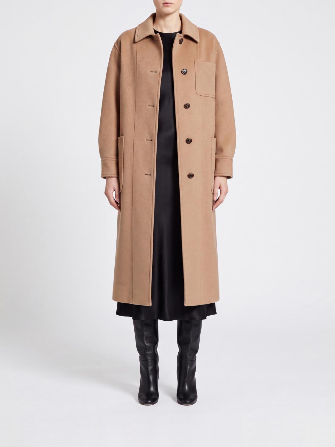 MAX MARA Single-Breasted Long Coat in Wool and Cashmere with Dropped Shoulders