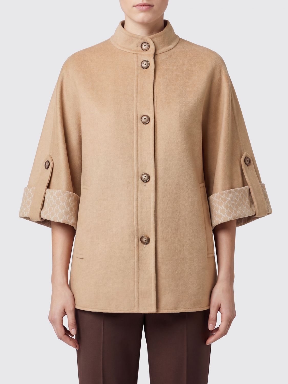 MAX MARA Single-Breasted Wool and Cashmere Cape with High Collar