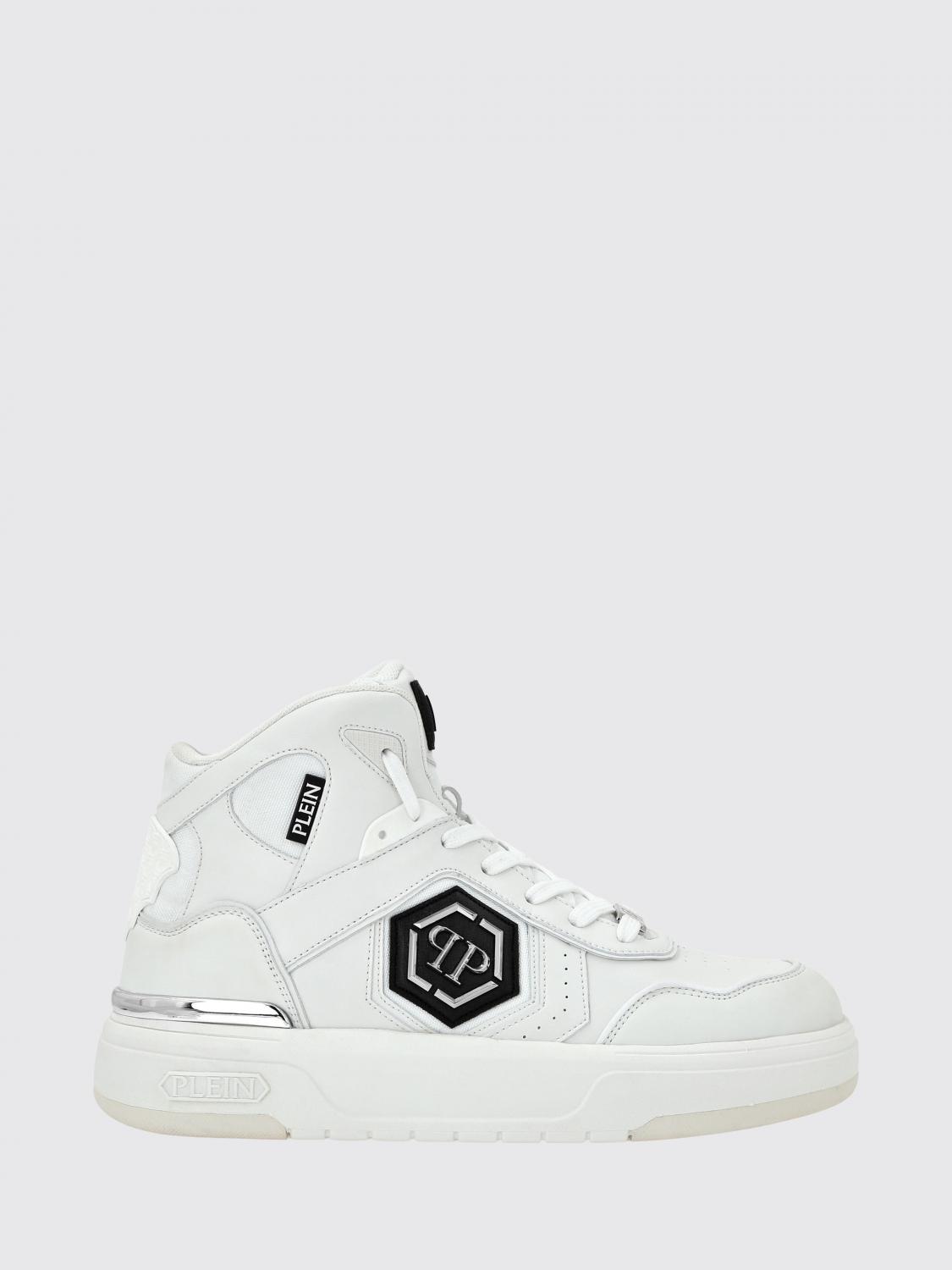 PHILIPP PLEIN Sneakers alte in pelle con logo Hexagon e motivo monogram