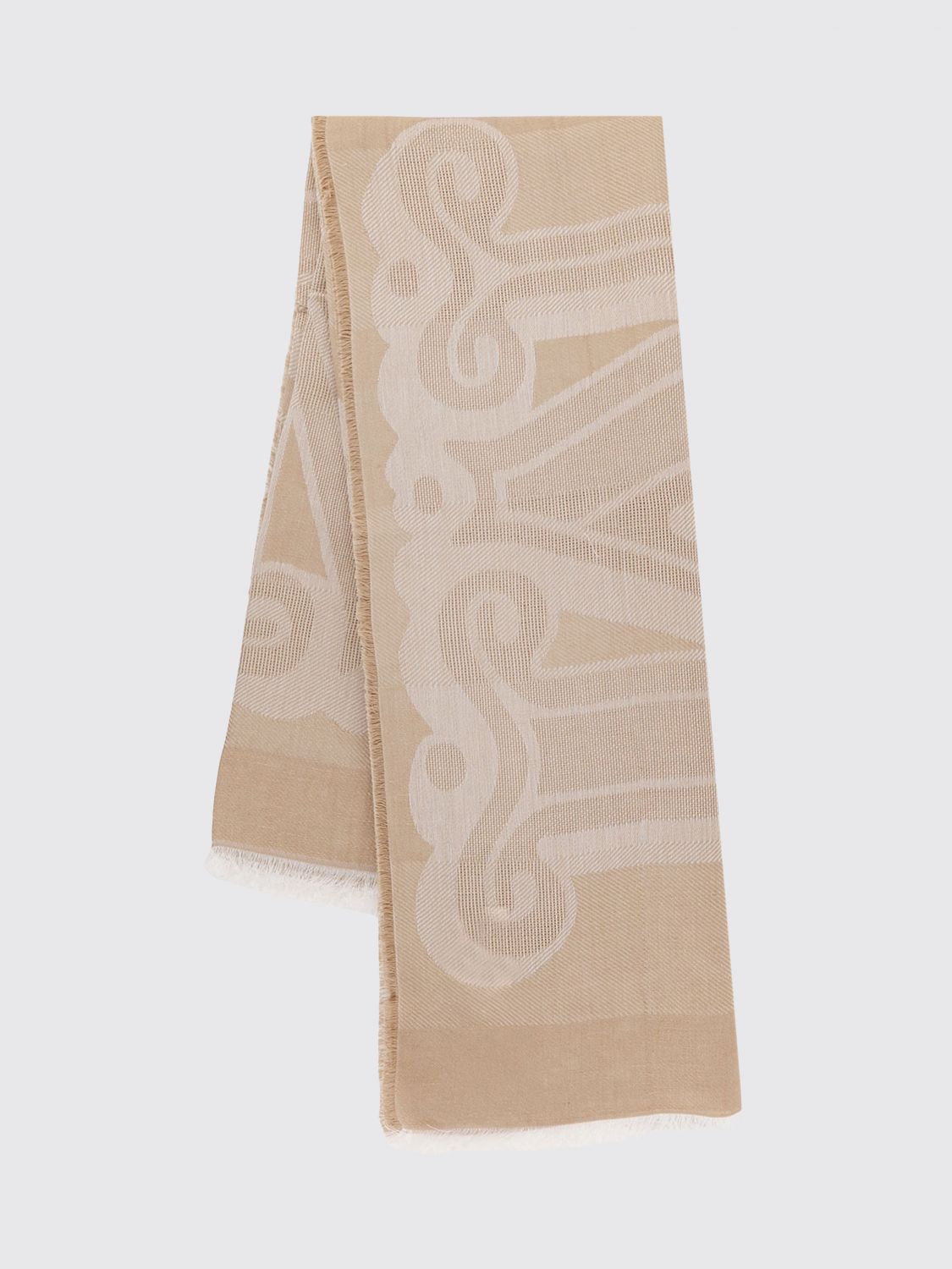 MAX MARA Senior Linen and Cotton Blend Scarf with Jacquard Logo