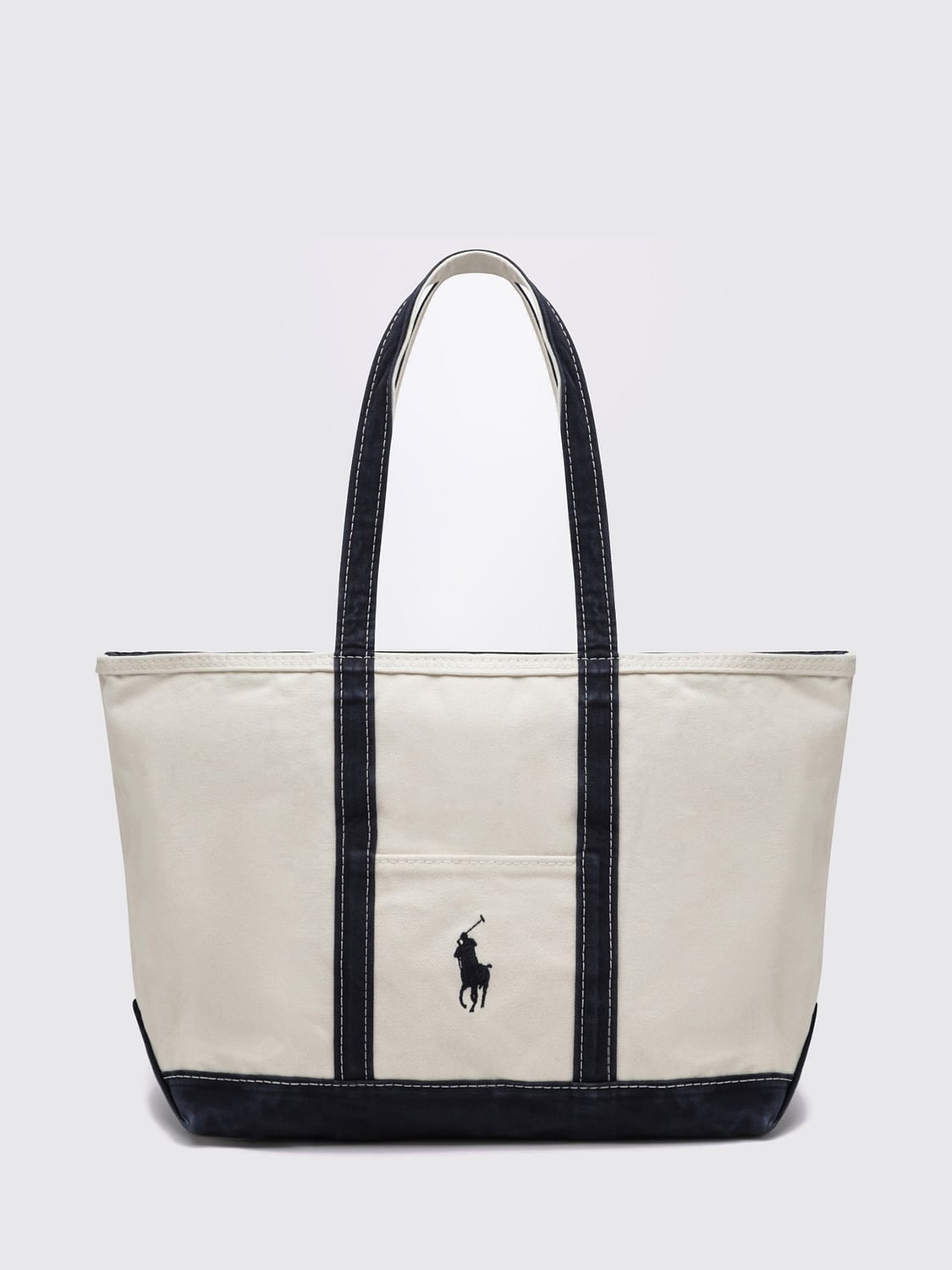 POLO RALPH LAUREN Cotton Tote Bag with Embroidered Pony Logo and Zip Closure POLO RALPH LAUREN Cotton Tote Bag with Embroidered Pony Logo and Zip Closure