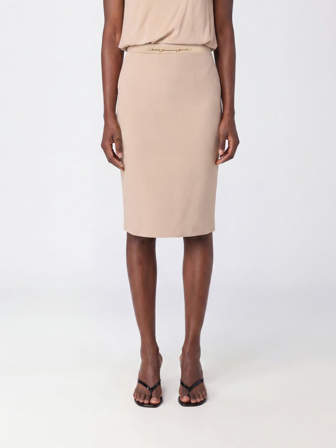 ELISABETTA FRANCHI High-Waisted Crêpe Midi Pencil Skirt with Slit