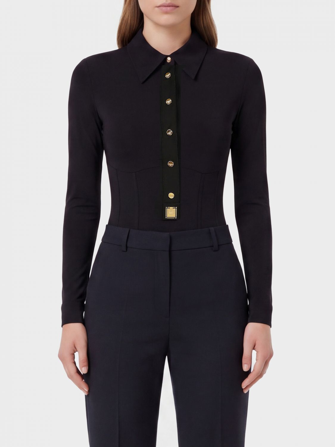 Elisabetta Franchi Long-Sleeved Stretch-Viscose Corset Top