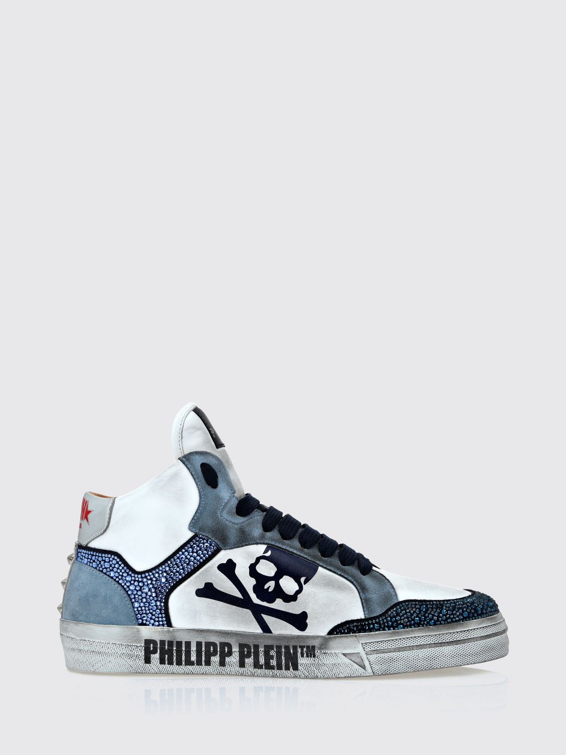PHILIPP PLEIN Retrokickz TM High-Top Sneakers in Leather and Suede with Rhinestones and Skull