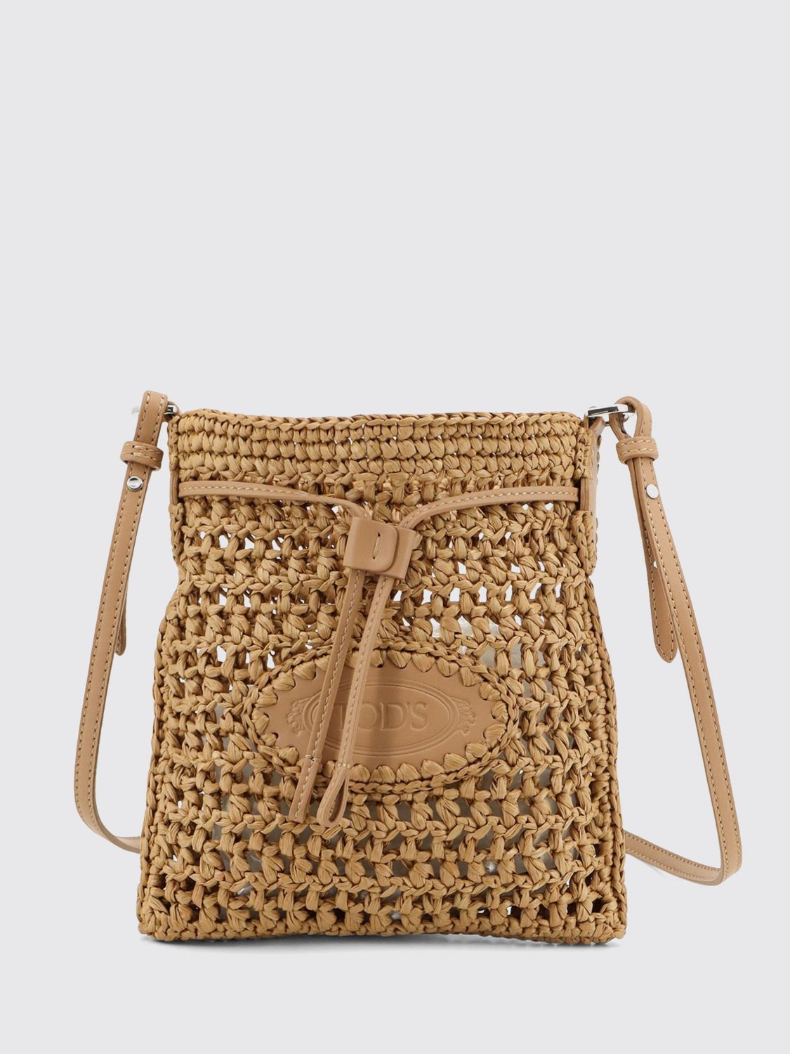 TOD’S Mini Crochet Raffia Bucket Bag with Leather Details