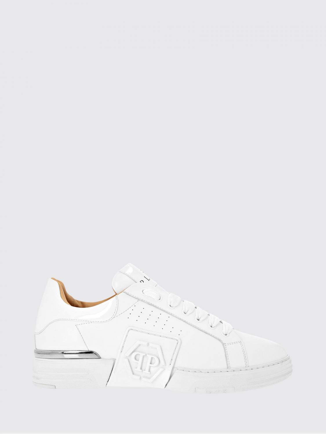 PHILIPP PLEIN Low-Top Hexagon Sneakers in Smooth Leather with Tone-on-Tone Rubber Logo