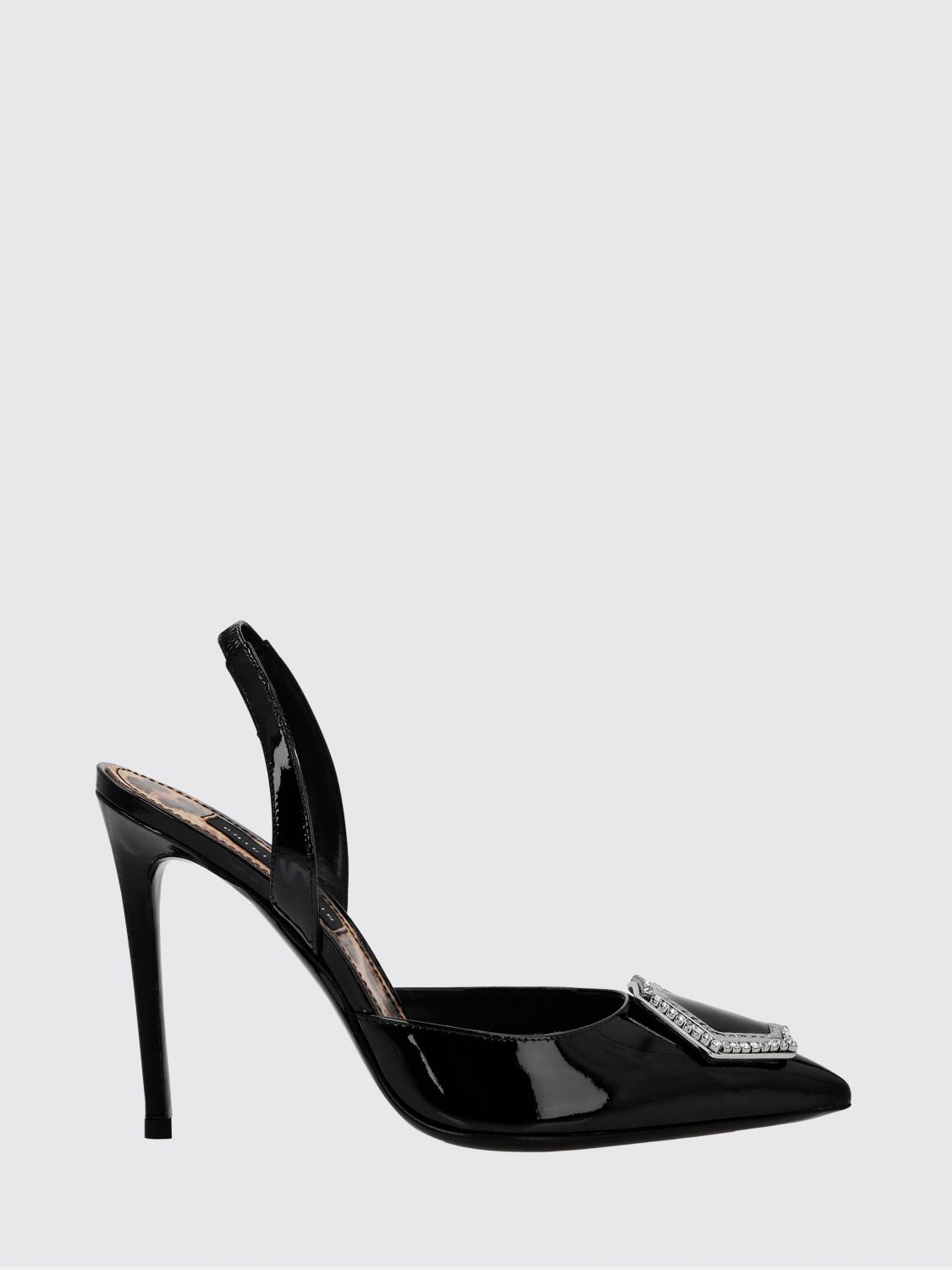 PHILIPP PLEIN Patent Leather Slingbacks with a High Heel and Jewel Buckle