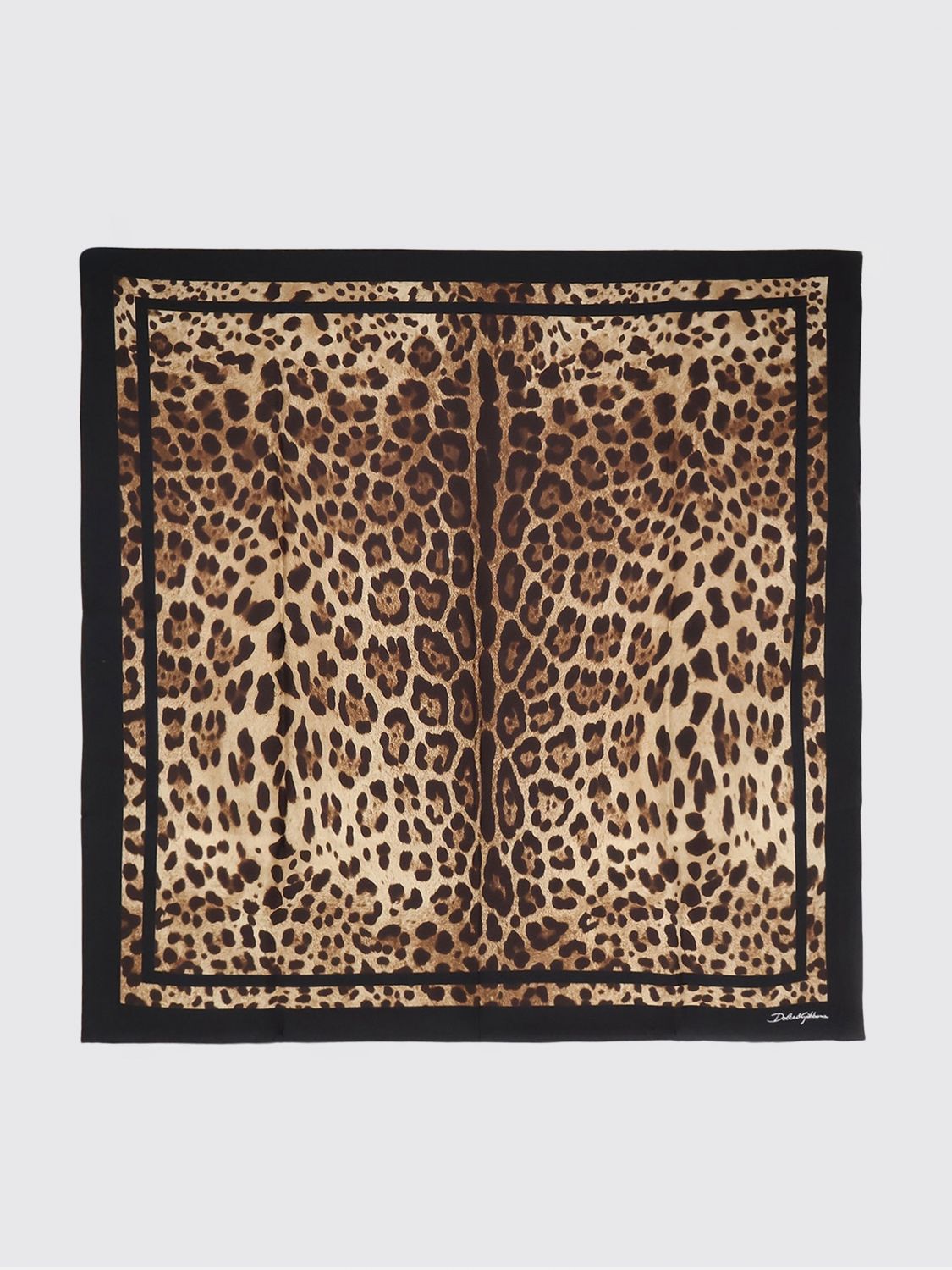 DOLCE & GABBANA Quadratisches Seiden-Foulard mit Animalier-Print und Logo