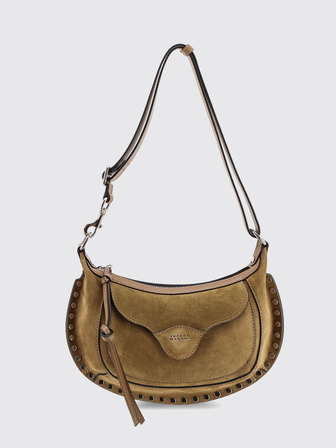 ISABEL MARANT Oskan Moon Studded Suede Leather Hobo Bag