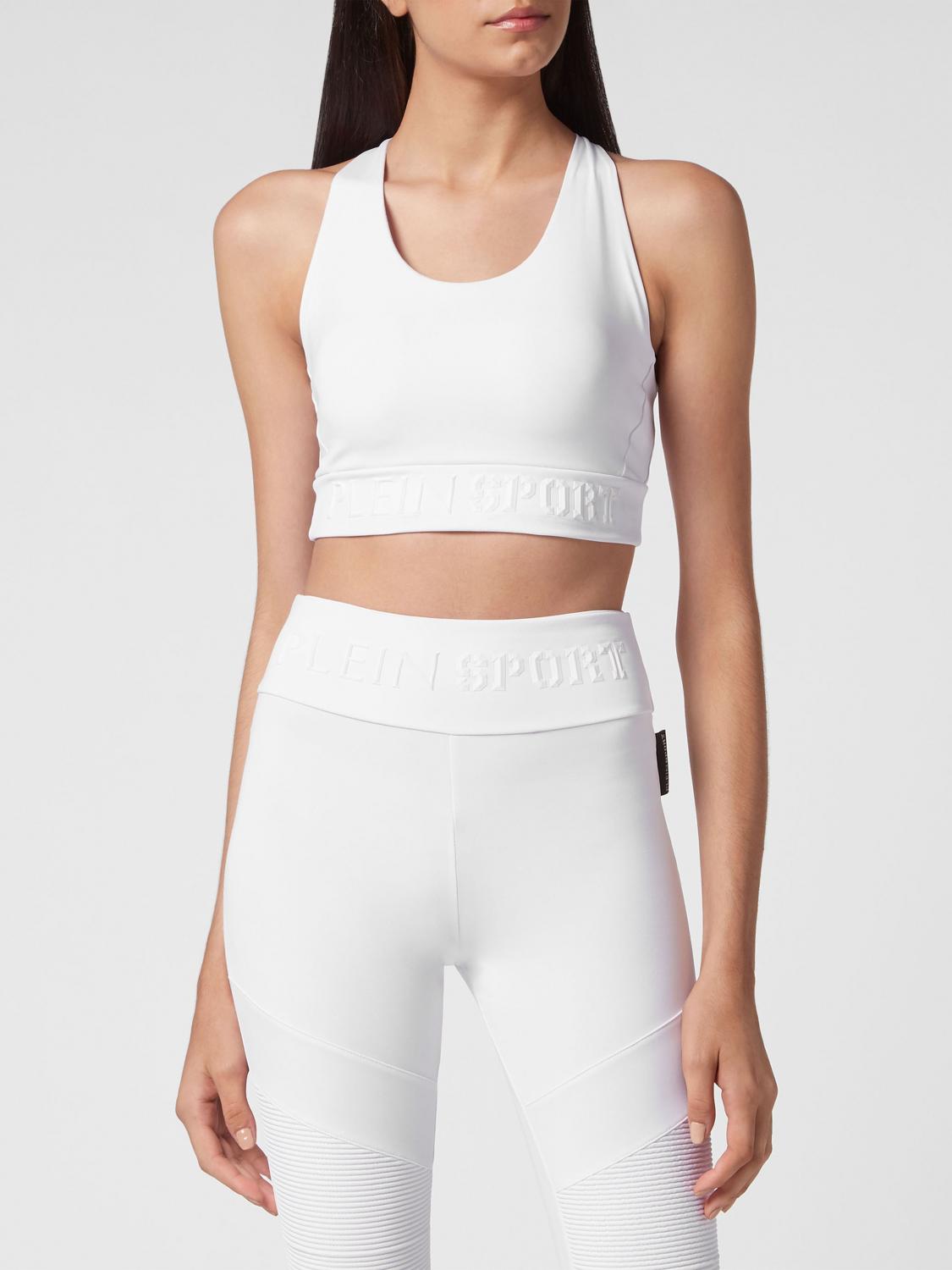 Plein Sport Top cropped sportivo in jersey con spalline sottili