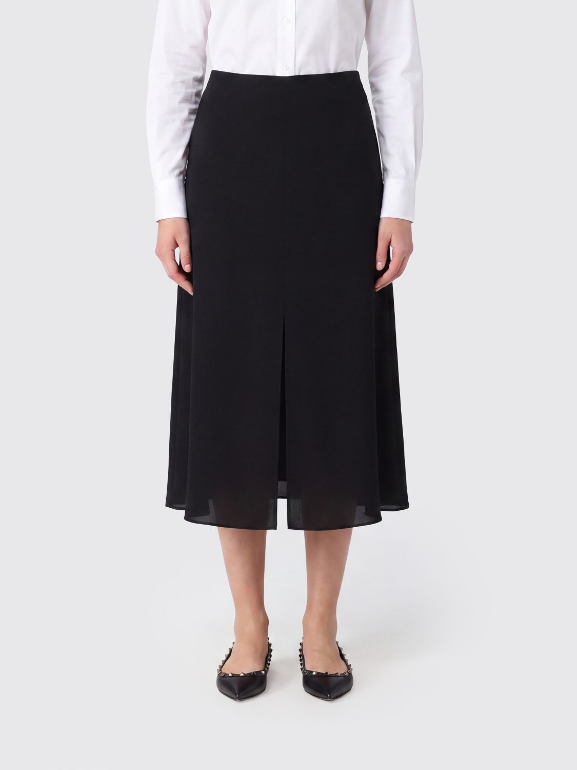 VALENTINO GARAVANI High-Waisted A-Line Midi Skirt in Pure Red Silk