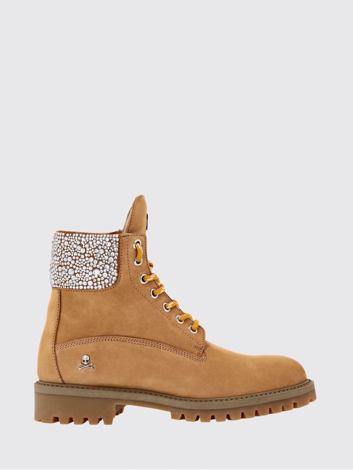 PHILIPP PLEIN Suede Combat Boots with Crystals and Skull Detail