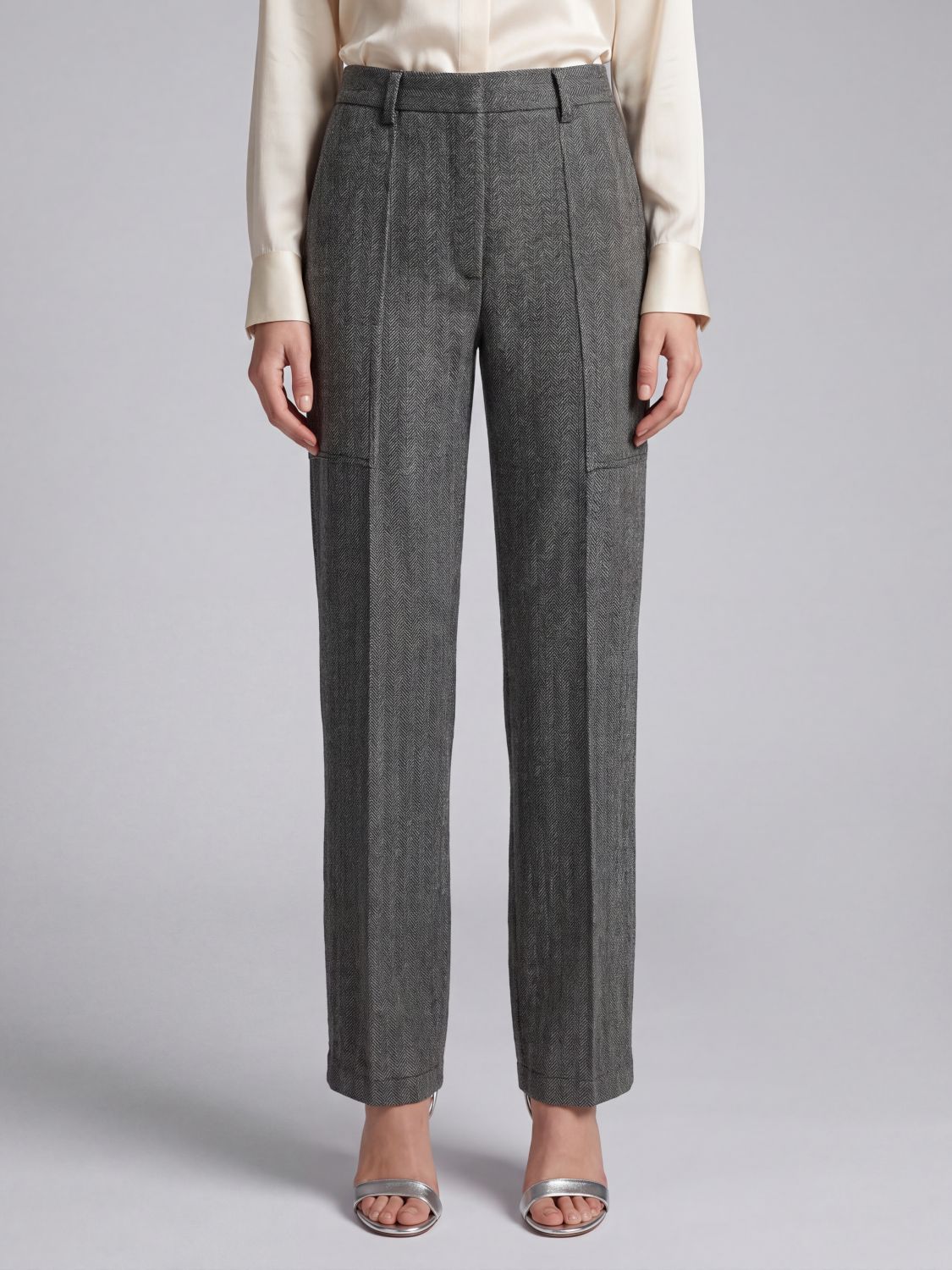 FORTE FORTE Gerade geschnittene Hose aus Viskosemischung mit Chevron-Muster und Bundfalten
