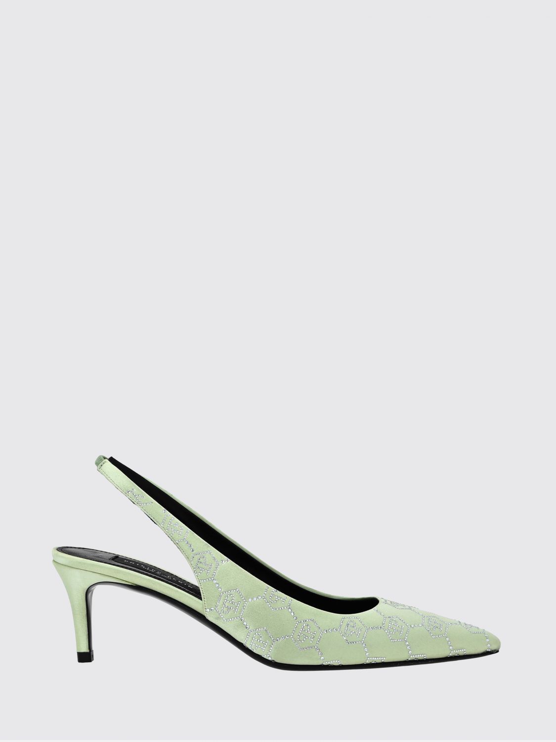 PHILIPP PLEIN Satin Slingback Pumps with Hexagon Logo and Mid Heel