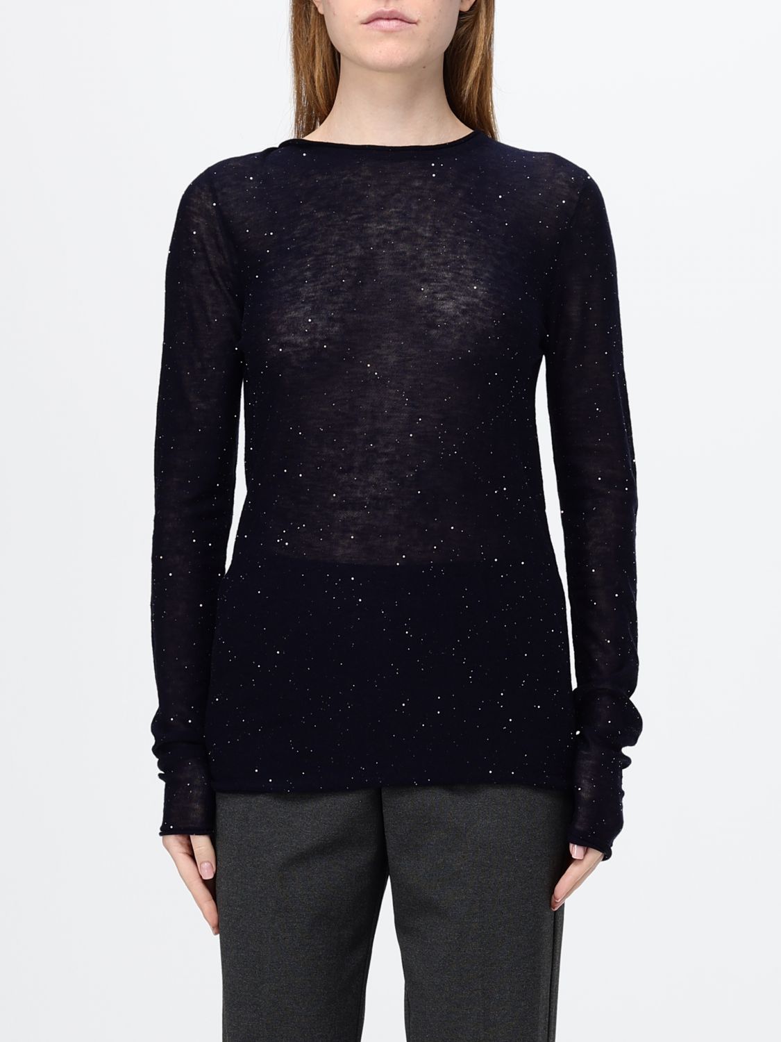 PINKO Maglia girocollo slim fit in misto lana con ricamo di paillettes