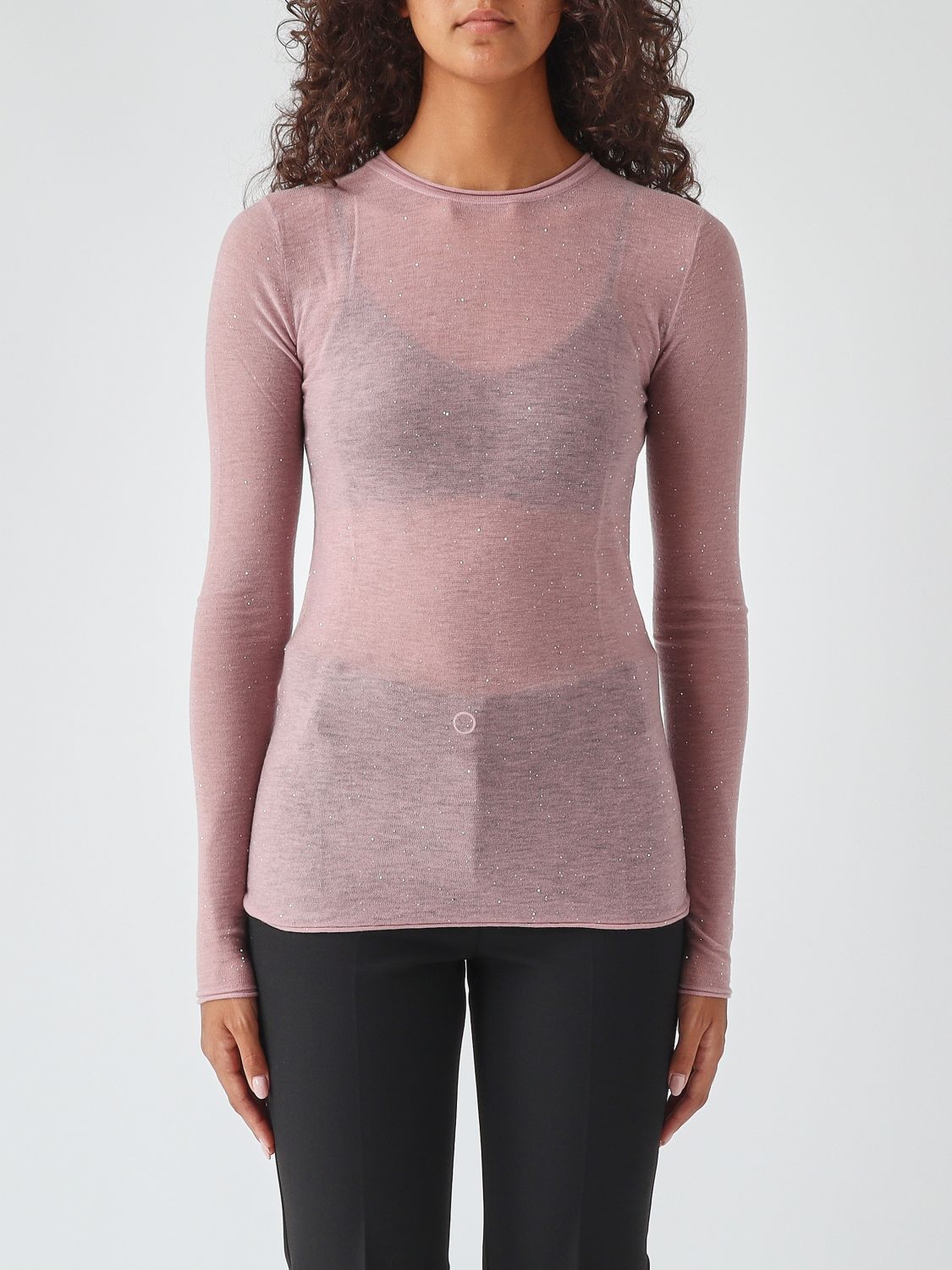 PINKO Maglia girocollo slim fit in misto lana con ricamo di paillettes