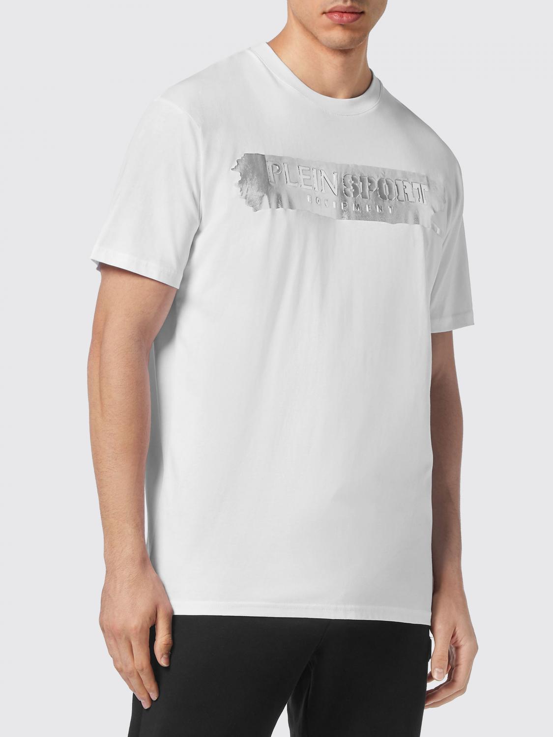 Plein Sport T-shirt girocollo in cotone con logo laminato a contrasto