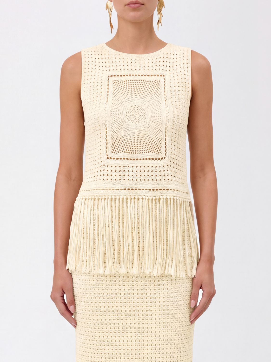 ZIMMERMANN Slim-Fit-Häkel-Baumwolltop mit freien Schultern und Fransen