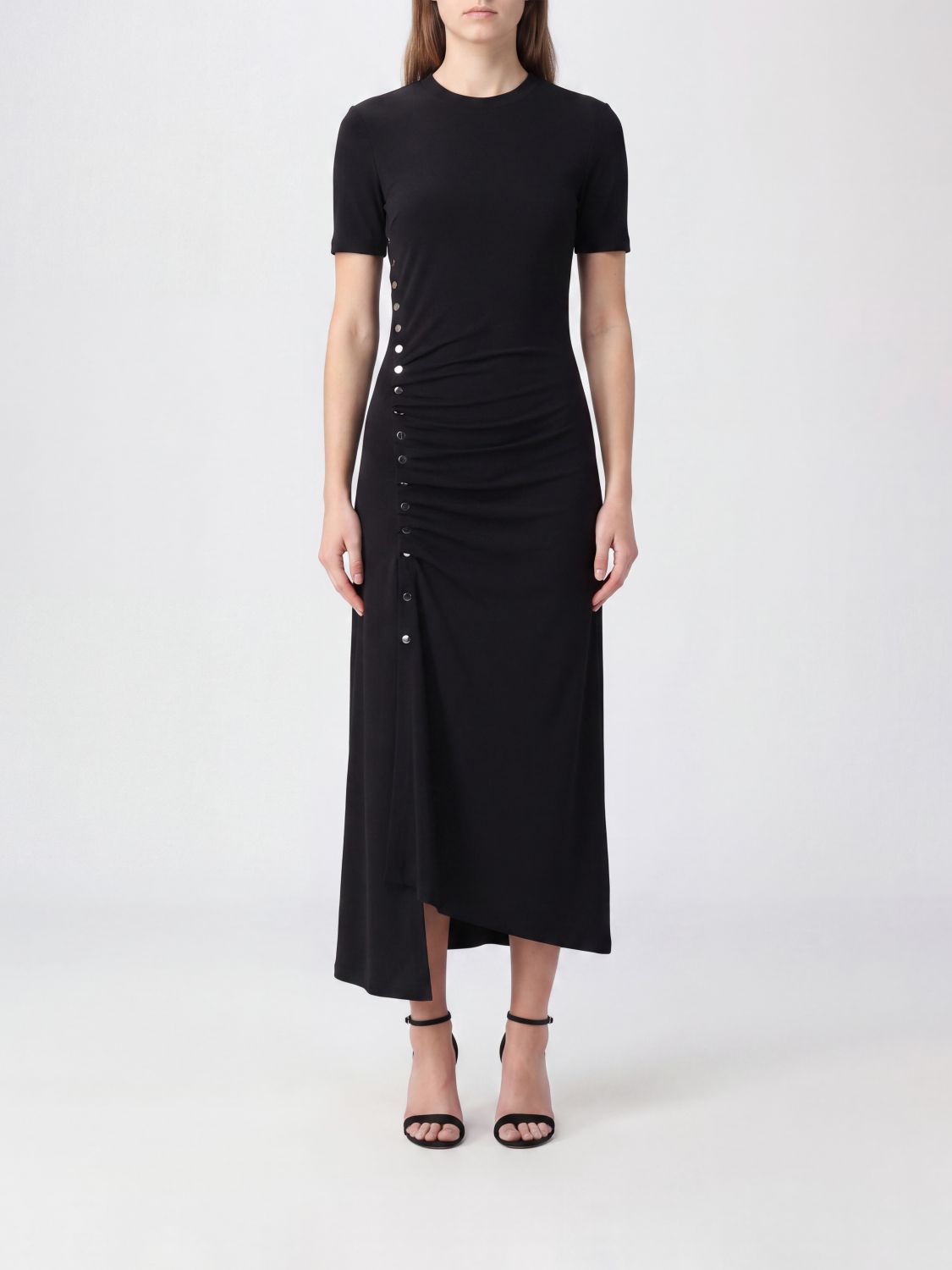 Rabanne Asymmetrical Midi Dress in Jersey with Front Slit