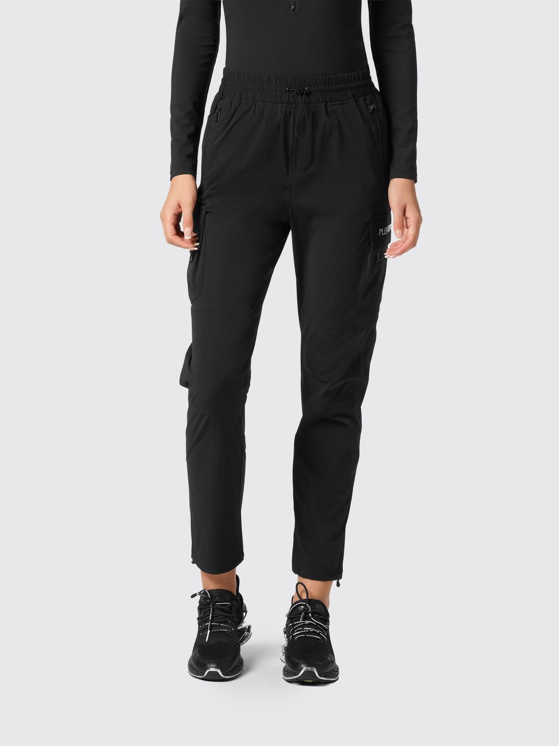 Plein Sport Pantaloni cargo slim fit a vita alta in tessuto tecnico