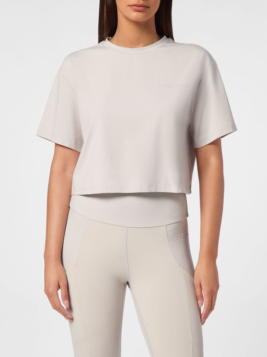 Plein Sport T-shirt girocollo in jersey di cotone con spalle scese