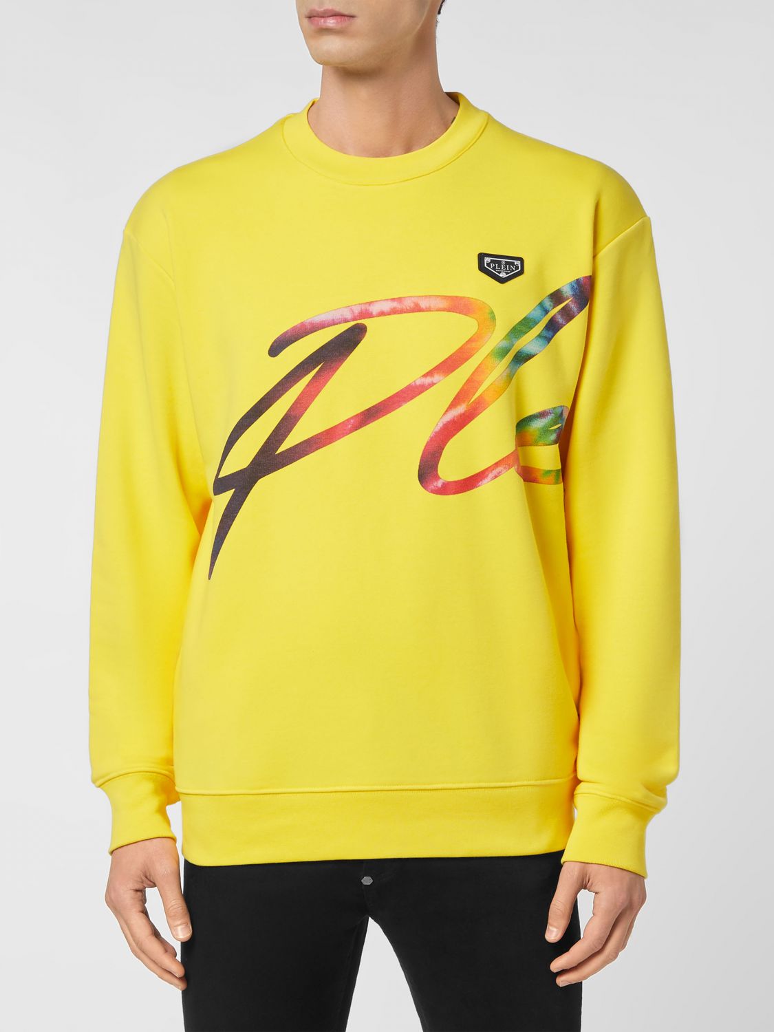 Philipp Plein Cotton Jersey Crewneck Sweatshirt with Contrasting Front Logo Print